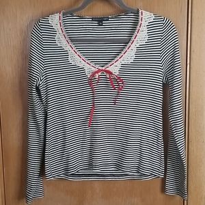 Anthropologie Black & White Striped Top Shirt M
